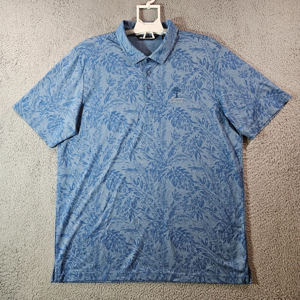 Travis Mathew Polo Shirt Men XXL Short Sleeve Geometric Palm Leaf Print Blue